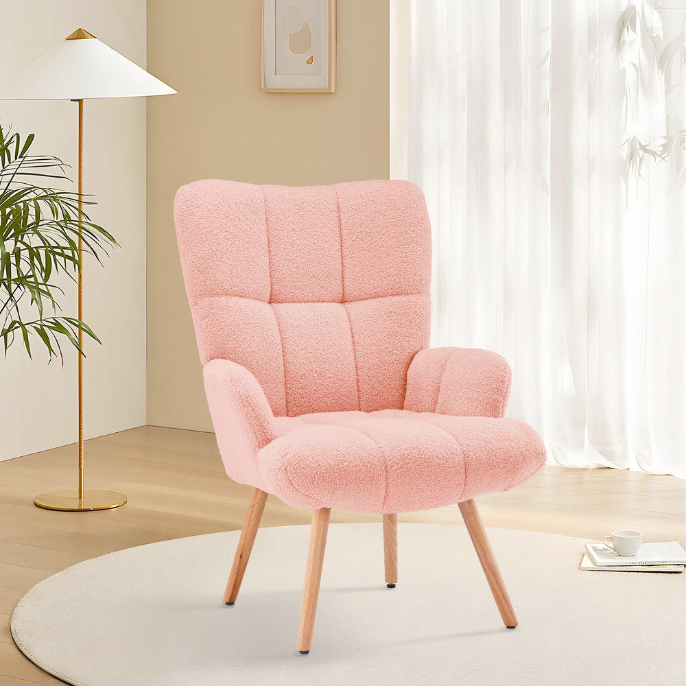Mordern Accent Chair, Upholstered High Back Comfy Living Room Chair, Wingback Armchair, Basic Teddy Velvet Chair Image 2