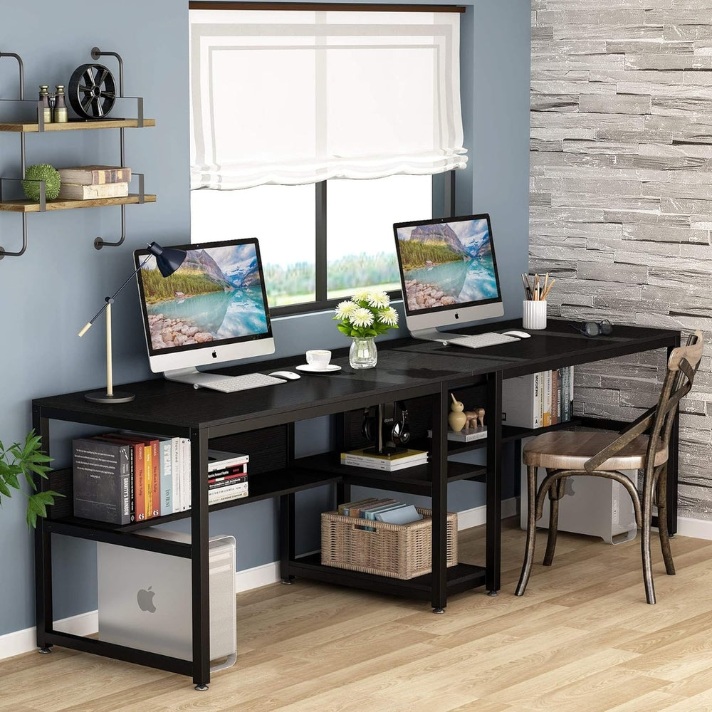 Tribesigns Double Computer Desk with Bookshelf, 78.7" Computer Office Double Desk for Two Person Image 2