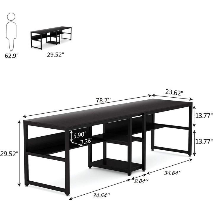 Tribesigns Double Computer Desk with Bookshelf, 78.7" Computer Office Double Desk for Two Person Image 4