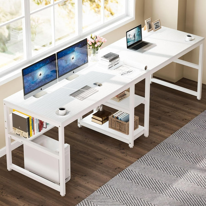 Tribesigns Double Computer Desk with Bookshelf, 78.7" Computer Office Double Desk for Two Person Image 6