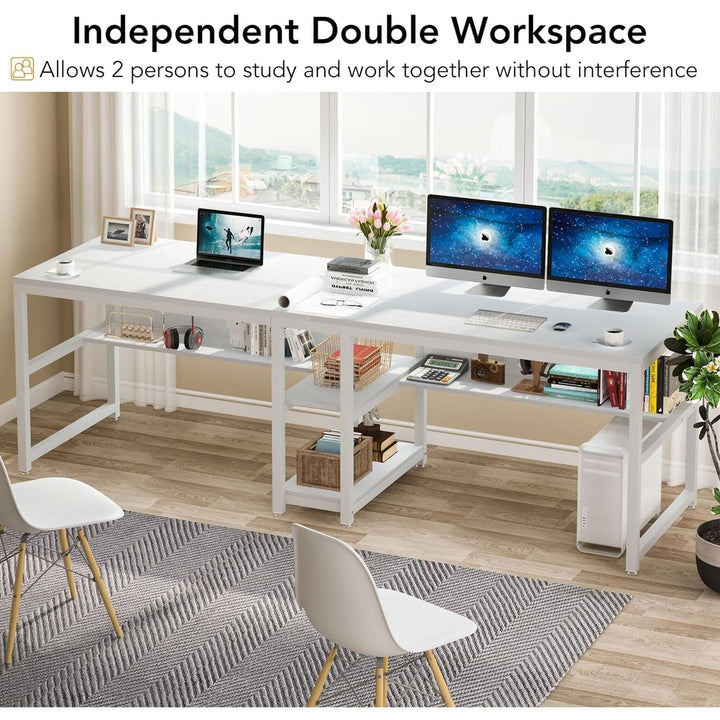 Tribesigns Double Computer Desk with Bookshelf, 78.7" Computer Office Double Desk for Two Person Image 7