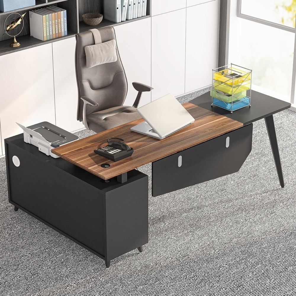 Tribesigns L-Shaped Computer Desk with File Cabinet, 78.74" Large Executive Office Desk with Shelves, Business Furniture Image 2