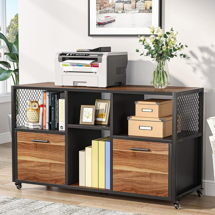 Tribesigns 2 Drawer Wood File Cabinets, Modern Mobile Lateral Filing Cabinet with Open Storage Shelves and Drawer Image 5
