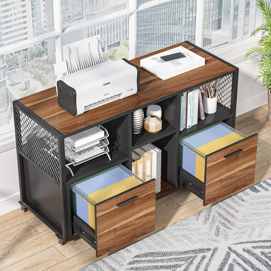 Tribesigns 2 Drawer Wood File Cabinets, Modern Mobile Lateral Filing Cabinet with Open Storage Shelves and Drawer Image 6