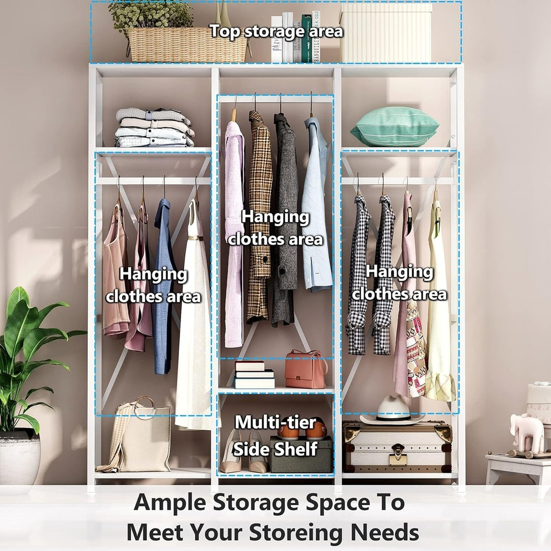 Tribesigns FreeStanding Closet Organizer, Industrial 3 Rod Garment Rack with 4-Tier Storage Shelf White Image 5