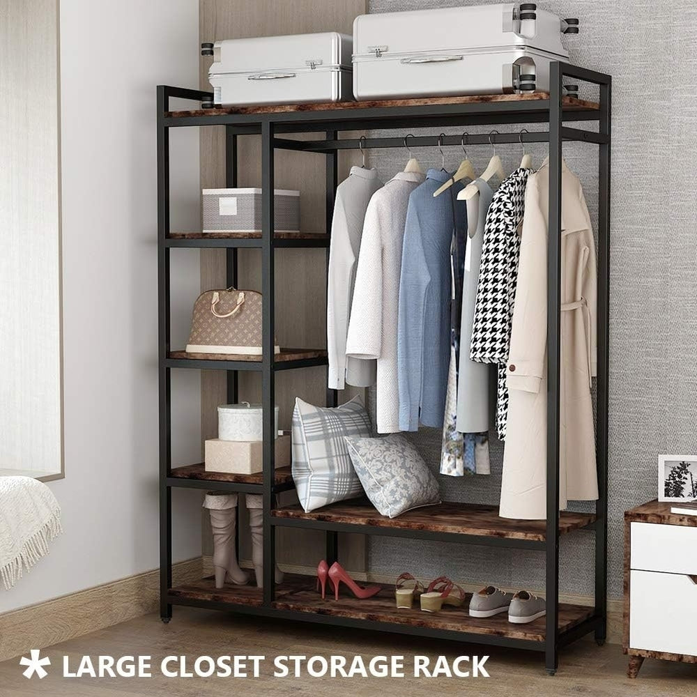Tribesigns Free-standing Closet Organizer, Heavy Duty Clothes Closet, Portable Garment Rack with 6 Shelves Image 2
