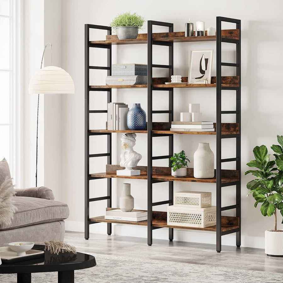 Tribesigns 5-Tier Industrial Bookshelf, 71"H x 47"W Etagere Bookcase, Freestanding Double Wide Book Shelf for Storage Image 1