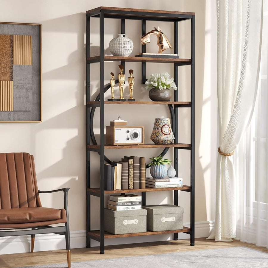 Tribesigns 70.86" Industrial Bookshelf, 6-Tier Tall Bookcase with Open Shelves, Wood and Metal Display Shelf Storage Image 1