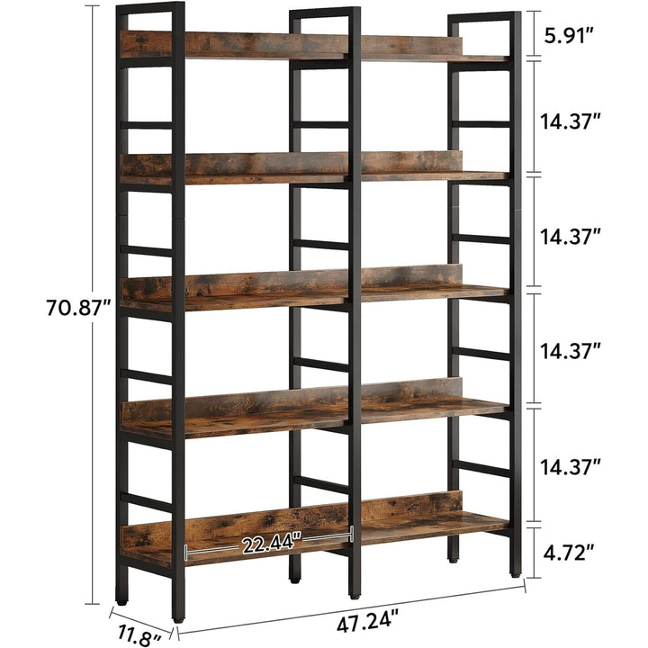 Tribesigns 5-Tier Industrial Bookshelf, 71"H x 47"W Etagere Bookcase, Freestanding Double Wide Book Shelf for Storage Image 6