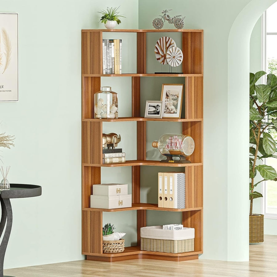 Tribesigns 6 Tier Corner Bookshelf, 64.96" Tall Industrial Corner Bookcase with Anti-Drop Panel Image 1