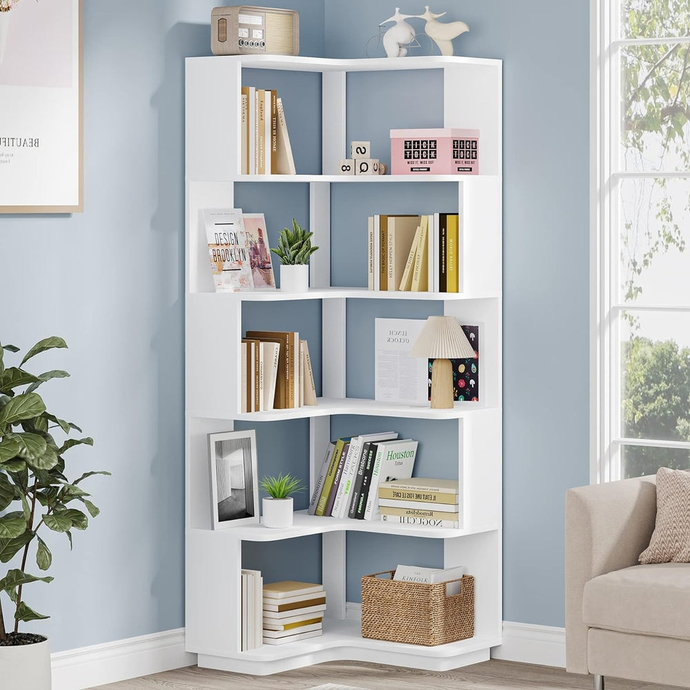 Tribesigns 6 Tier Corner Bookshelf, 64.96" Tall Industrial Corner Bookcase with Anti-Drop Panel Image 2