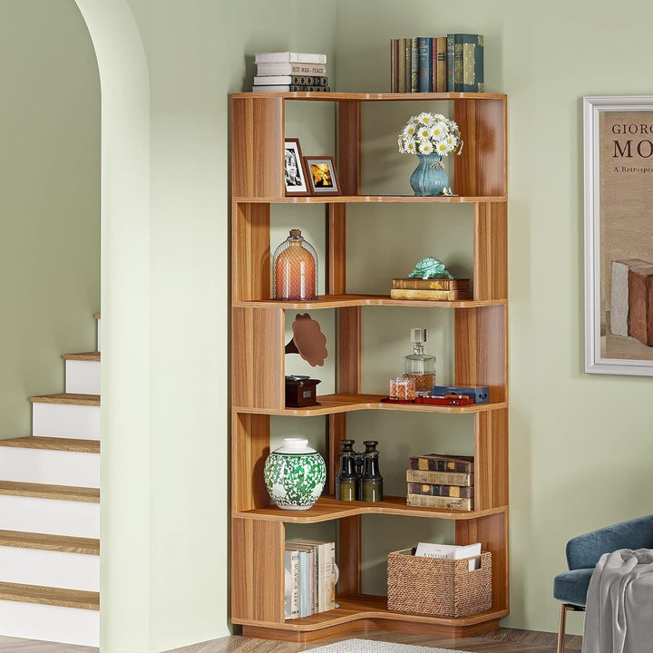 Tribesigns 6 Tier Corner Bookshelf, 64.96" Tall Industrial Corner Bookcase with Anti-Drop Panel Image 4