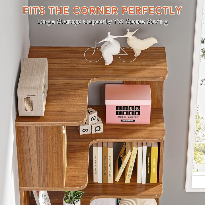 Tribesigns 6 Tier Corner Bookshelf, 64.96" Tall Industrial Corner Bookcase with Anti-Drop Panel Image 5