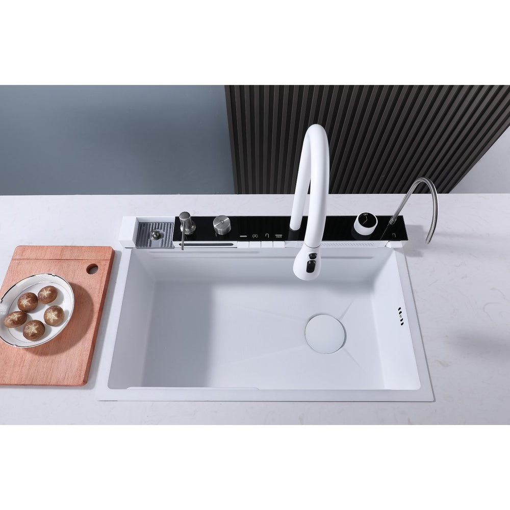 Nano White Flying Rain Waterfall Sink Household Sink,Integrated Sink with Pull-Out Tap Set 29.5 INCH Image 2
