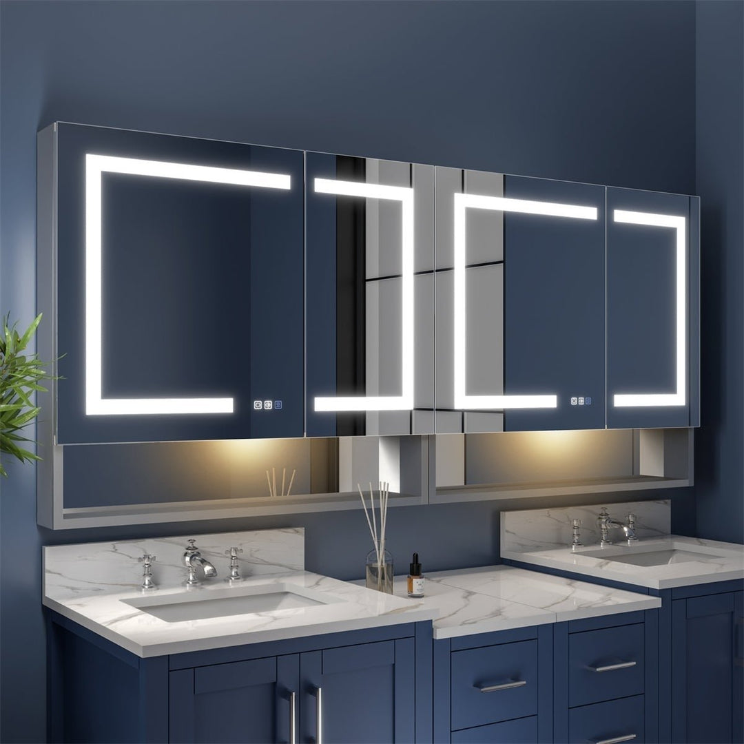 Ample 72" W x 32" H LED Lighted Mirror Chrome Medicine Cabinet with Shelves for Bathroom Recessed or Surface Mount Image 8