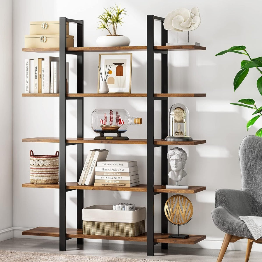 Tribesigns 5-Tier Bookshelf, Open Etagere Bookcase with Sturdy Metal Frame Rustic Brown Image 1