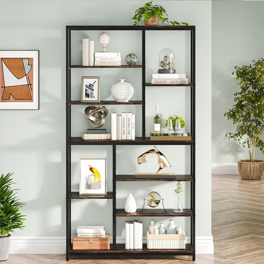 Tribesigns 78.74" Tall Bookcase with Open Shelves, 9-Tier Industrial Bookshelf, 10 Cubes Etagere Storage Shelves Display Image 1