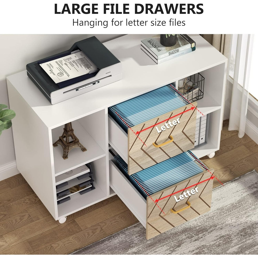 Tribesigns 2 Drawer File Cabinet, Large Mobile Lateral Filing Cabinet for Letter Size, Printer Stand with Storage Image 3