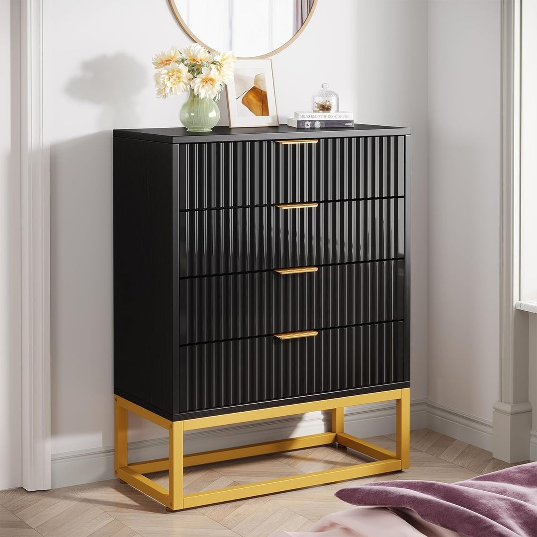 Tribesigns 4 Drawers Dresser, Modern Dressers with Fluted Panel and Metal Frame, Wood Storage Chest of Drawers Image 5