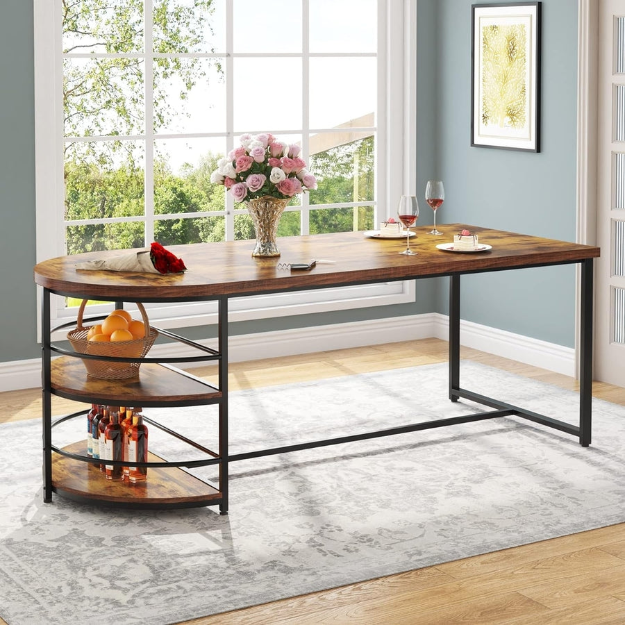 Tribesigns Dining Table for 4 with Storage Shelf, 3-Tiers Wood Kitchen Table 70.9" Long Dinner Table with Metal Frame Image 1