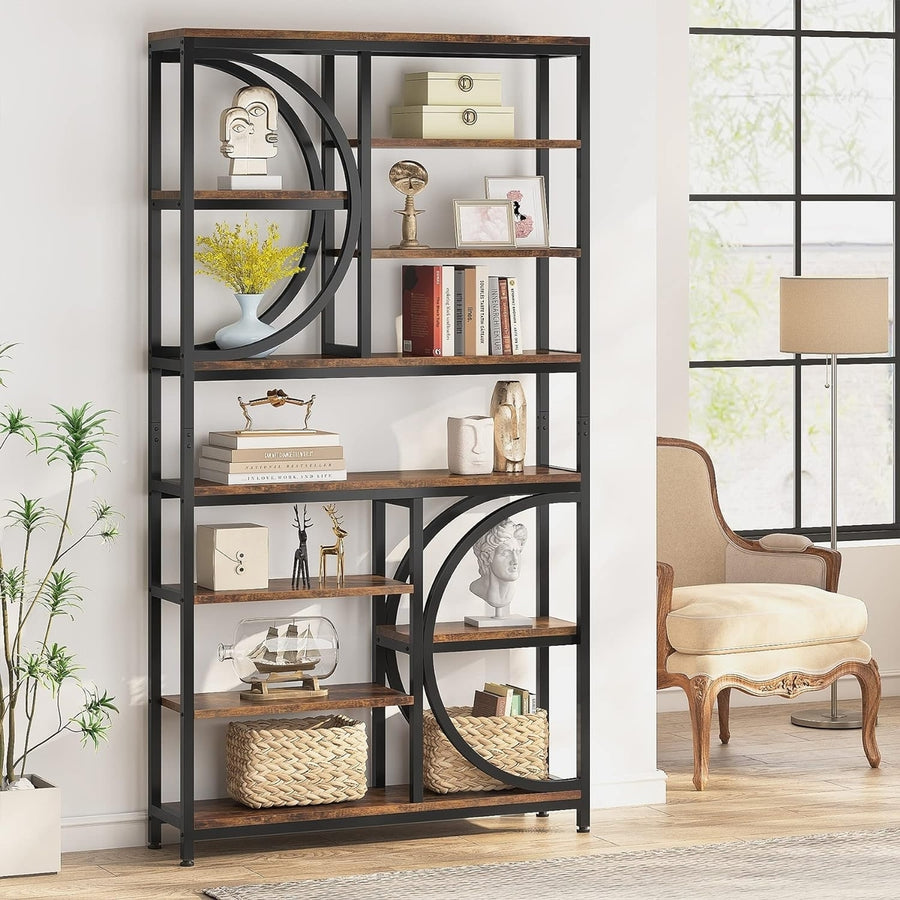 Tribesigns Industrial 8-Tier Etagere Bookcases, 77" Tall Book Shelf Open Display Shelves, Wood Look Accent Shelving Unit Image 1
