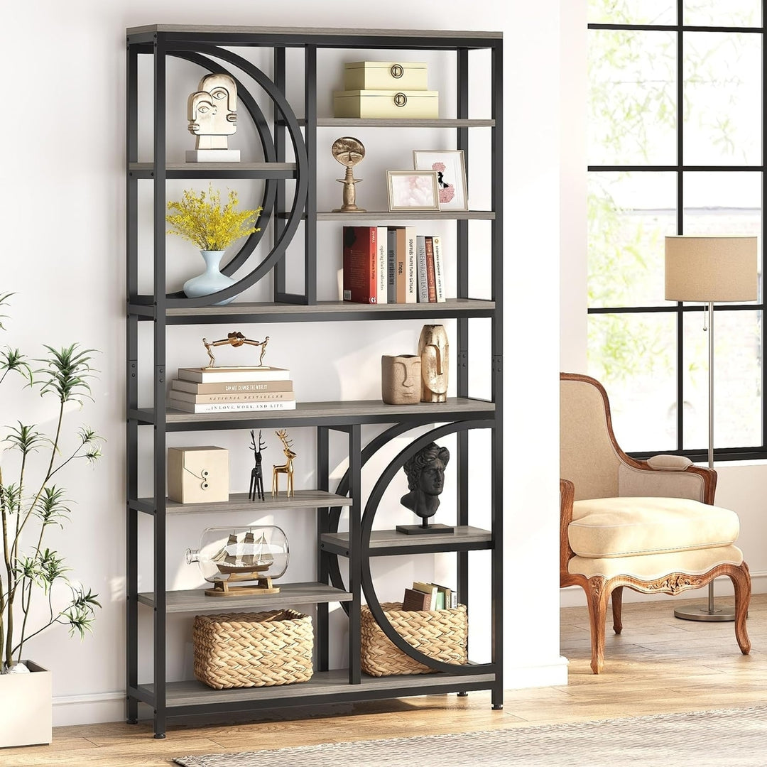 Tribesigns Industrial 8-Tier Etagere Bookcases, 77" Tall Book Shelf Open Display Shelves, Wood Look Accent Shelving Unit Image 6