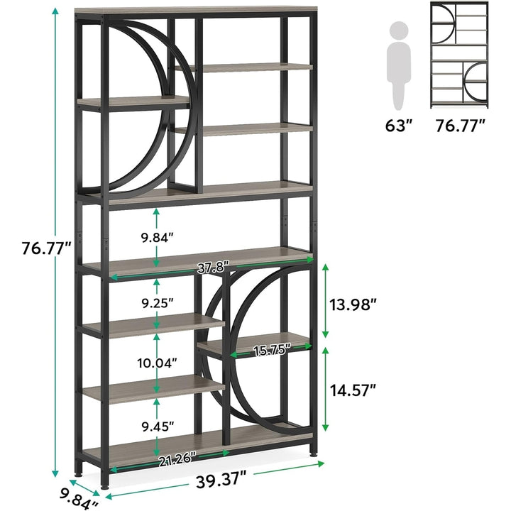 Tribesigns Industrial 8-Tier Etagere Bookcases, 77" Tall Book Shelf Open Display Shelves, Wood Look Accent Shelving Unit Image 10