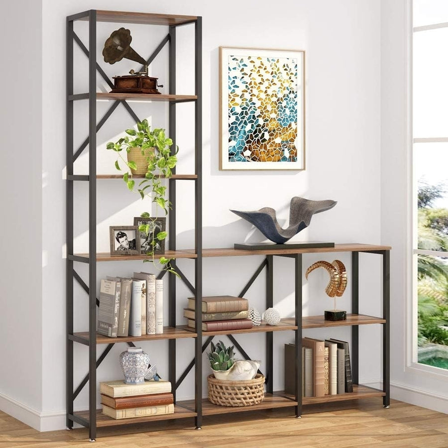 Tribesigns 9 Shelves Bookshelves, Industrial Ladder Corner Etagere Bookcase, 6-Tier Display Open Shelf Storage Organizer Image 1