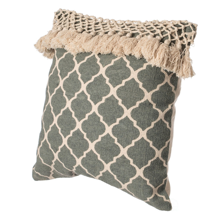 16" Handwoven Cotton Throw Pillow Cover with Ogee Pattern and Tasseled Top Image 6