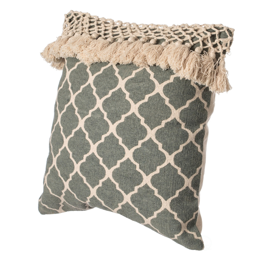 16" Handwoven Cotton Throw Pillow Cover with Ogee Pattern and Tasseled Top Image 1