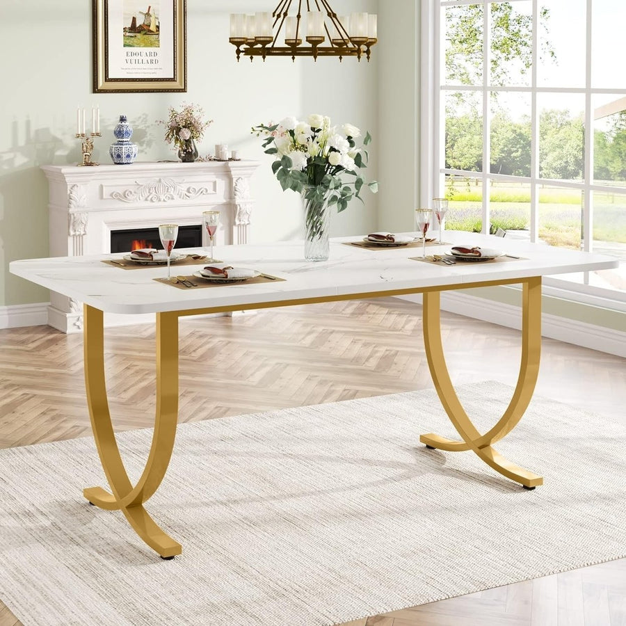 Tribesigns Rectangular Dining Table for 4, 63" Modern Kitchen Table with Faux Marble Table Top and Metal Legs Image 1