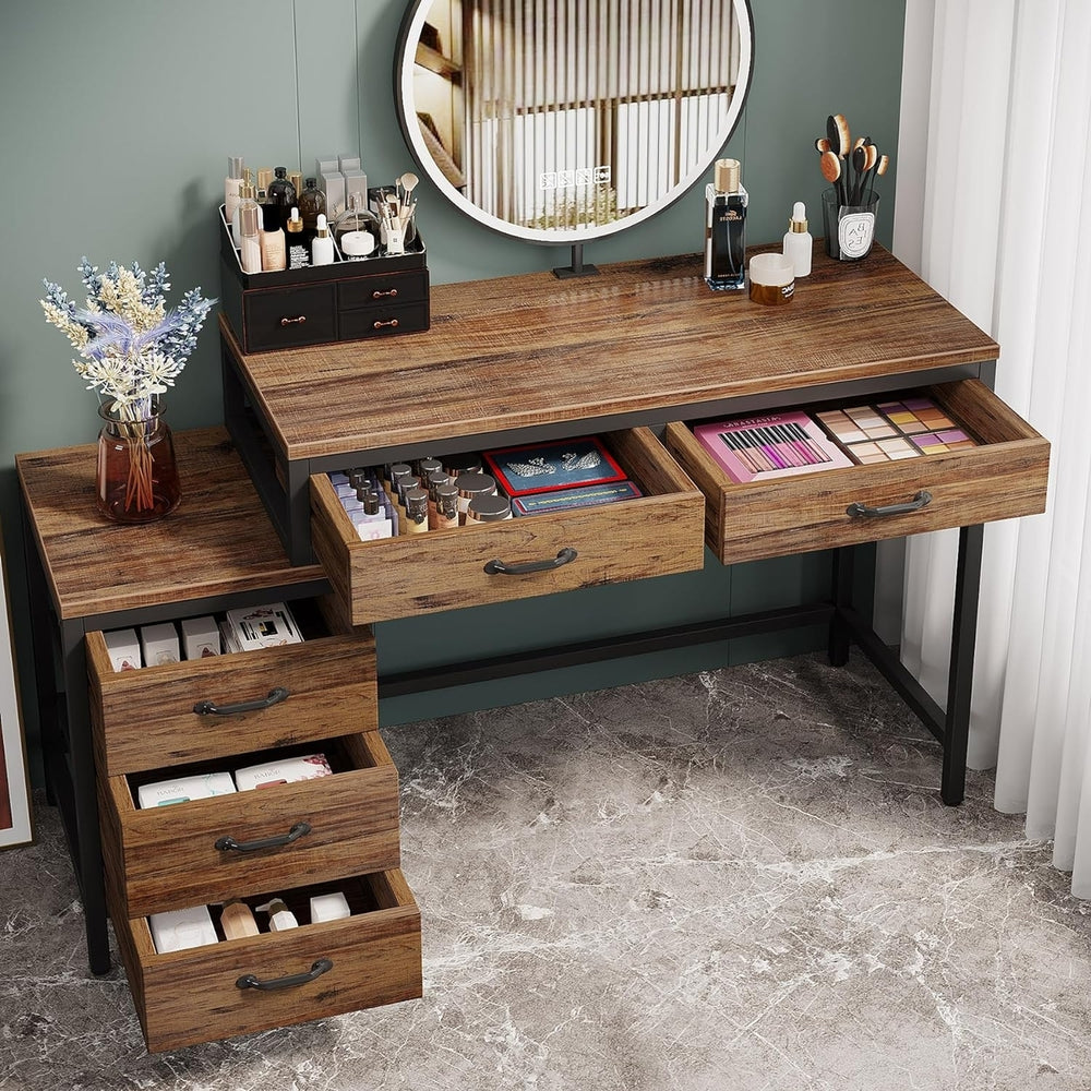 Tribesigns Vanity Desk with 5 Drawers, Makeup Vanity Table Dressing Table with Side 3-Drawer Chest Image 2