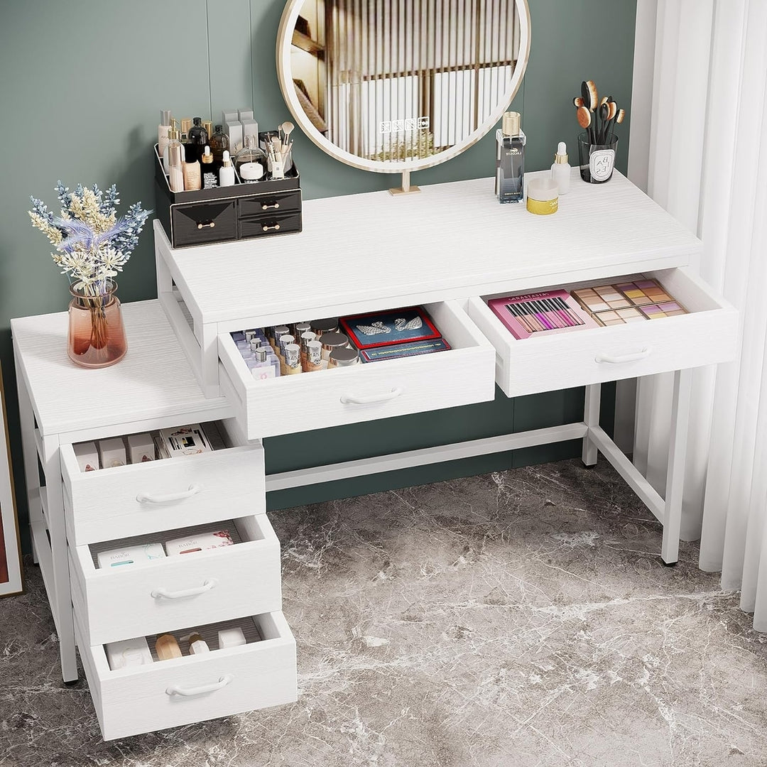 Tribesigns Vanity Desk with 5 Drawers, Makeup Vanity Table Dressing Table with Side 3-Drawer Chest(Without Mirrors) Image 5