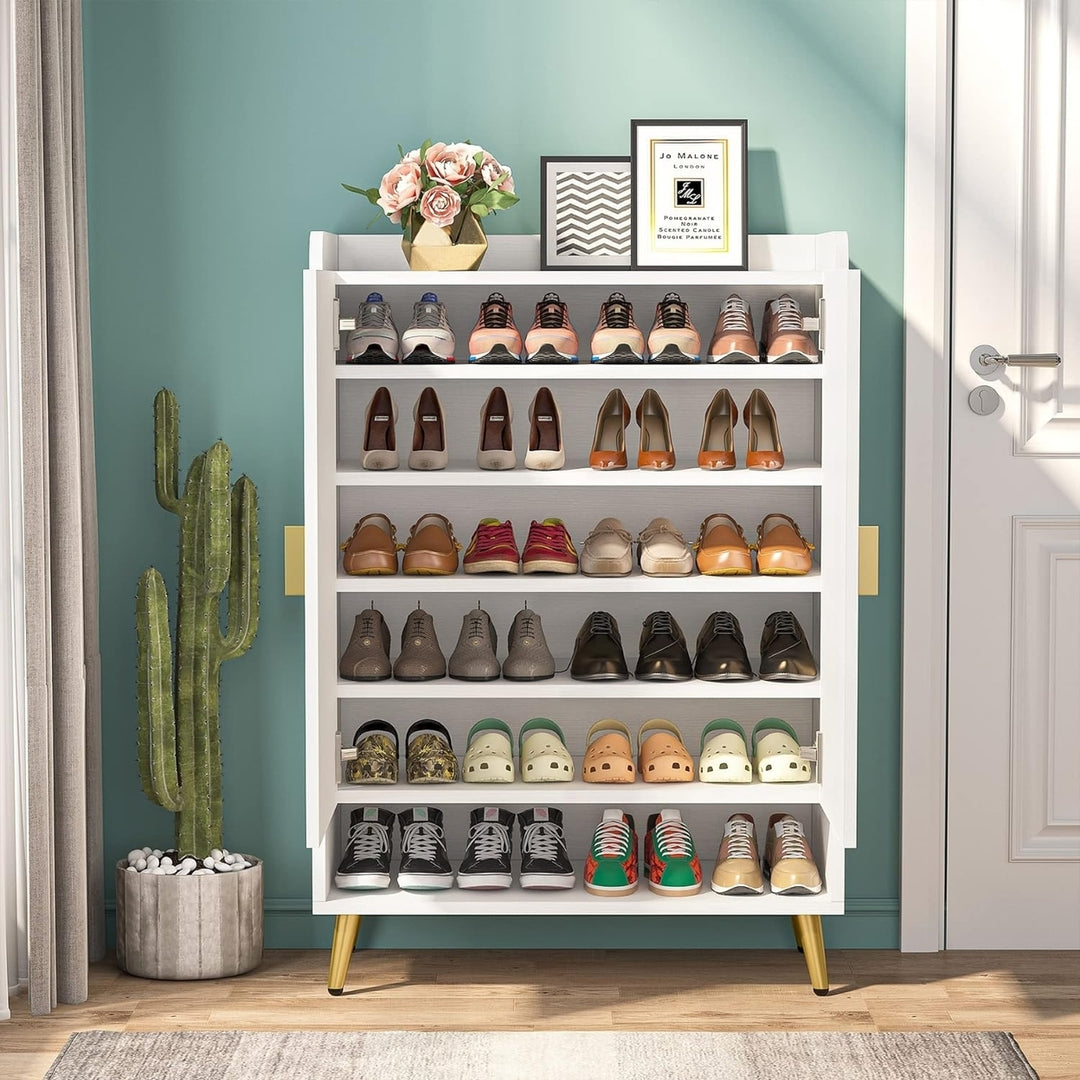 Tribesigns Shoe Cabinet with Doors, 7-Tier Shoe Storage Cabinet with Adjustable Shelves, Wooden Shoes Rack Shoe Storage Image 4