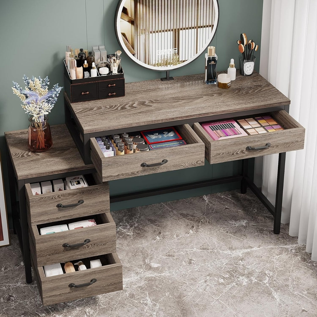 Tribesigns Vanity Desk with 5 Drawers, Makeup Vanity Table Dressing Table with Side 3-Drawer Chest(Without Mirrors) Image 8