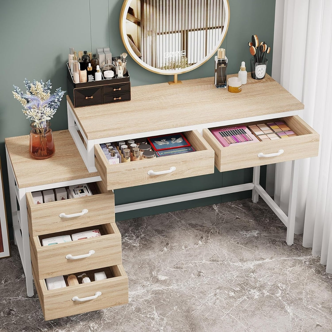Tribesigns Vanity Desk with 5 Drawers, Makeup Vanity Table Dressing Table with Side 3-Drawer Chest Image 11
