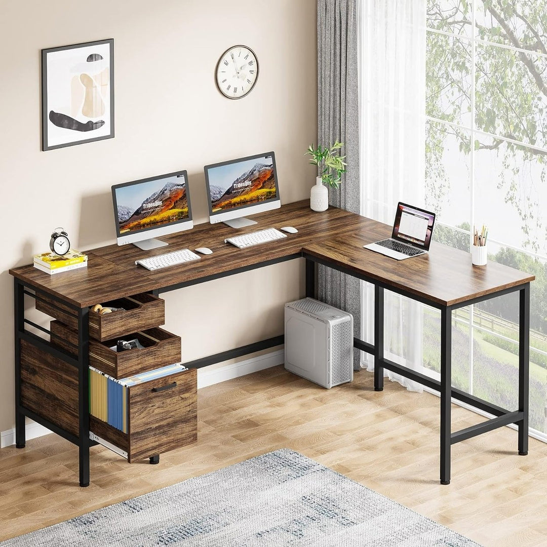 Tribesigns L Shaped Desk with File Drawer Cabinet, 59" Corner Desk L Shaped Computer Desk with Drawers Image 1