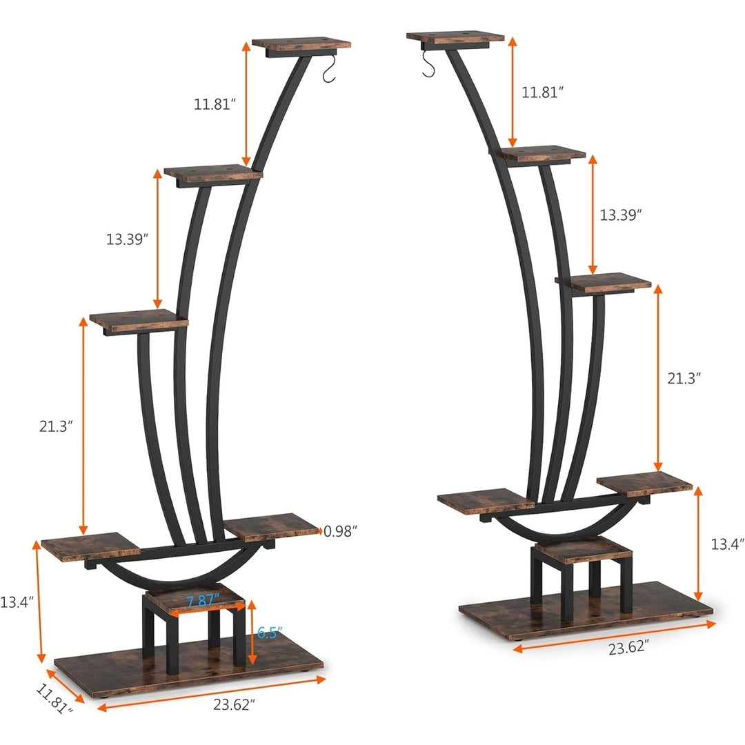 Tribesigns 6 Tier Metal Plant Stand Pack of 2, Multi-Purpose Curved Plant Display Shelf with 2 Hanging Hooks Image 4