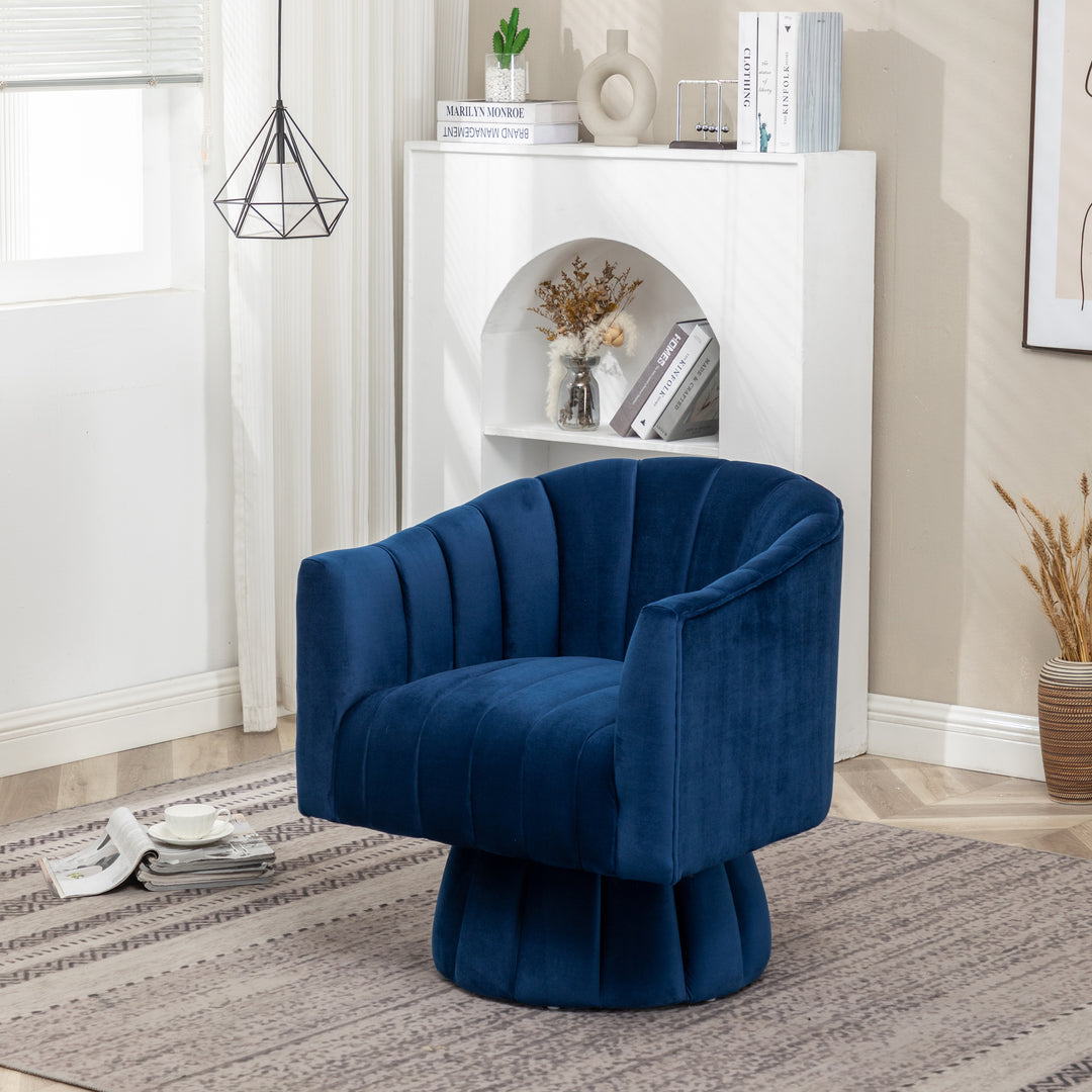 SEYNAR Modern Glam Velvet Upholstered Round Swivel Accent Arm Barrel Chair for Living Room Image 3