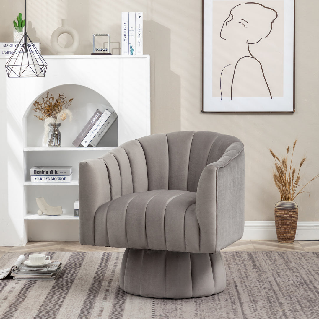 SEYNAR Modern Glam Velvet Upholstered Round Swivel Accent Arm Barrel Chair for Living Room Image 4