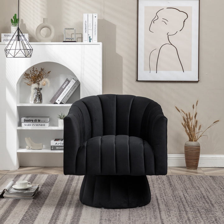 SEYNAR Modern Glam Velvet Upholstered Round Swivel Accent Arm Barrel Chair for Living Room Image 6