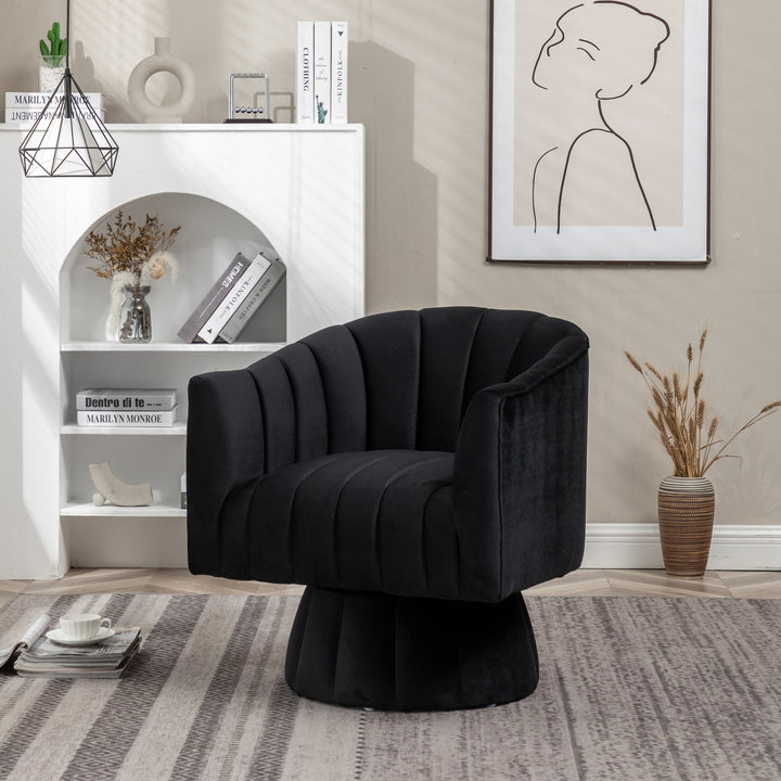SEYNAR Modern Glam Velvet Upholstered Round Swivel Accent Arm Barrel Chair for Living Room Image 12