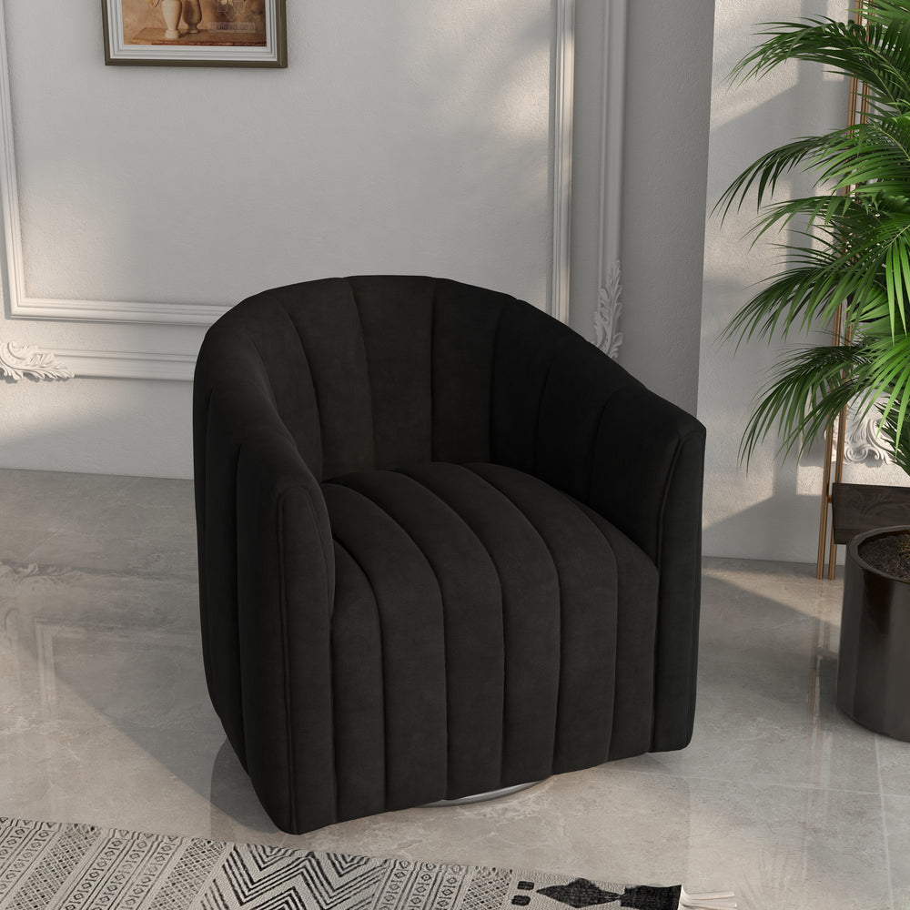 SEYNAR Modern Velvet Curved Swivel Accent Barrel Chair with Metal Base Image 2