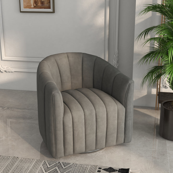 SEYNAR Modern Velvet Curved Swivel Accent Barrel Chair with Metal Base Image 3