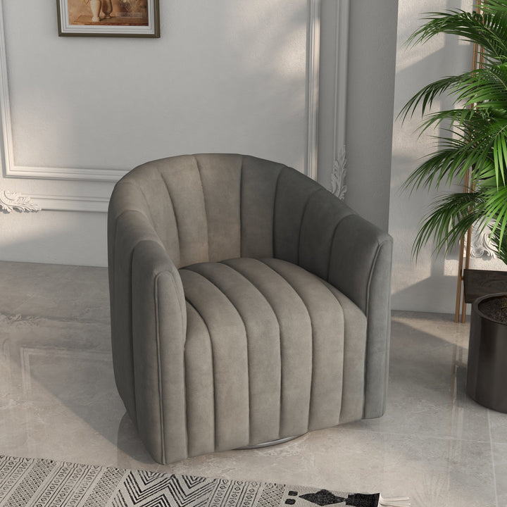 SEYNAR Modern Velvet Curved Swivel Accent Barrel Chair with Metal Base Image 1