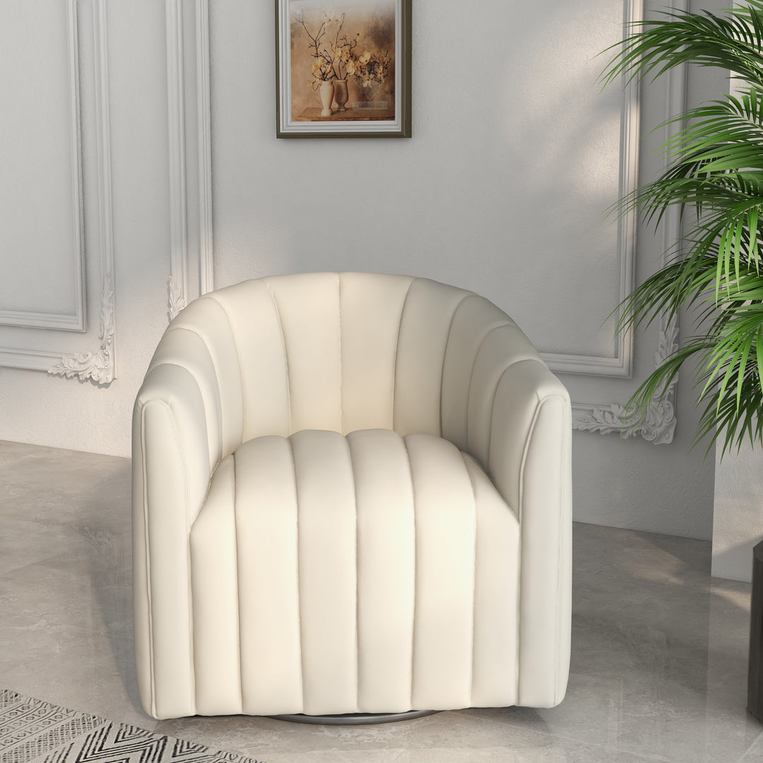 SEYNAR Modern Velvet Curved Swivel Accent Barrel Chair with Metal Base Image 5