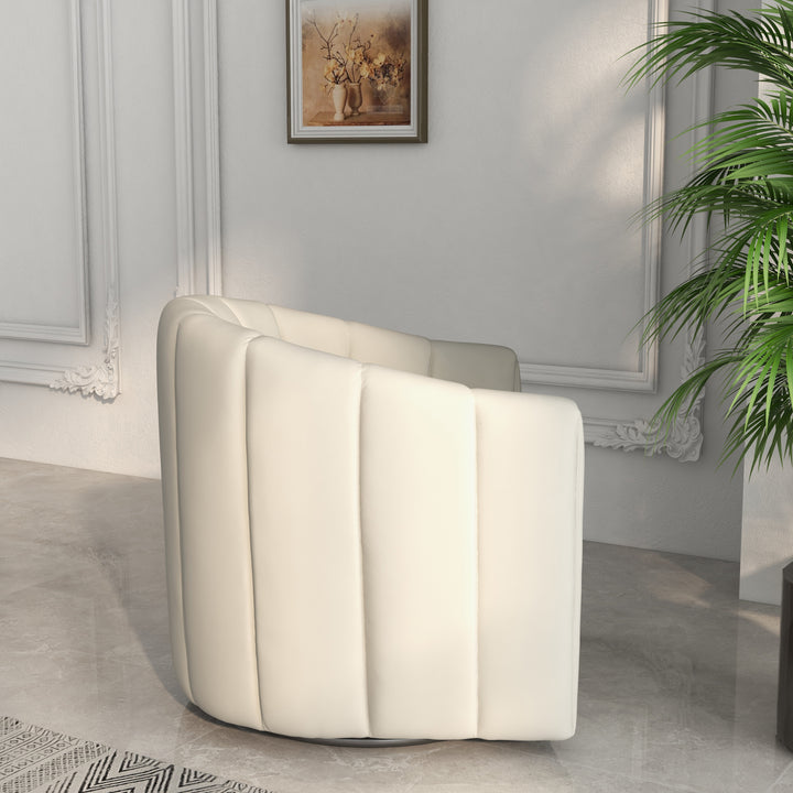 SEYNAR Modern Velvet Curved Swivel Accent Barrel Chair with Metal Base Image 6