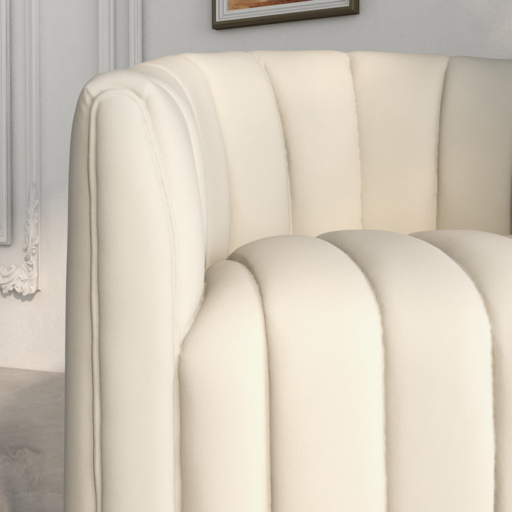 SEYNAR Modern Velvet Curved Swivel Accent Barrel Chair with Metal Base Image 8
