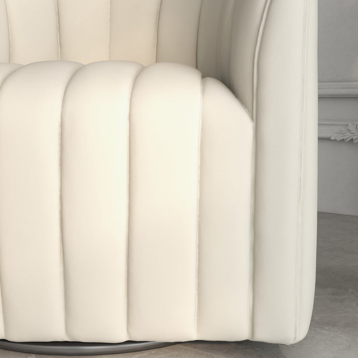 SEYNAR Modern Velvet Curved Swivel Accent Barrel Chair with Metal Base Image 9