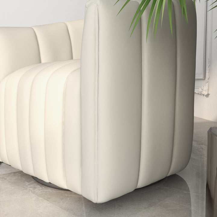 SEYNAR Modern Velvet Curved Swivel Accent Barrel Chair with Metal Base Image 11